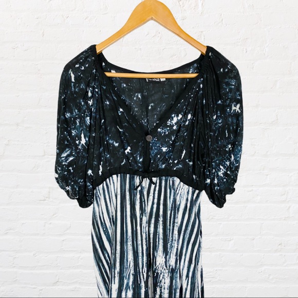 VINTAGE | IGUANA Tie Dye Short Sleeve Coastal Peasant Beach Cover Up Tunic Dress - Picture 7 of 9